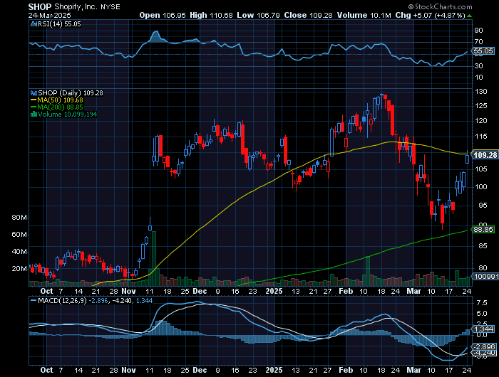 SHOP price chart at the time of the documented weekly call trade