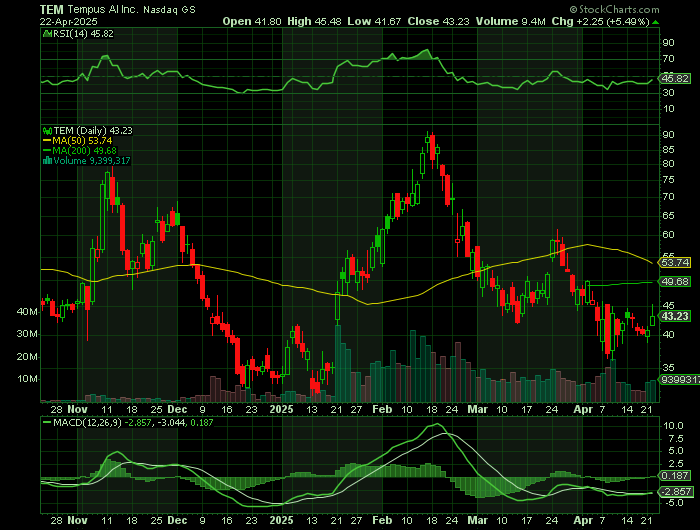 TEM price chart at the time of the documented weekly call trade