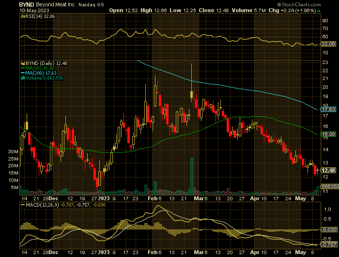 BYND price chart at the time of the documented weekly put trade