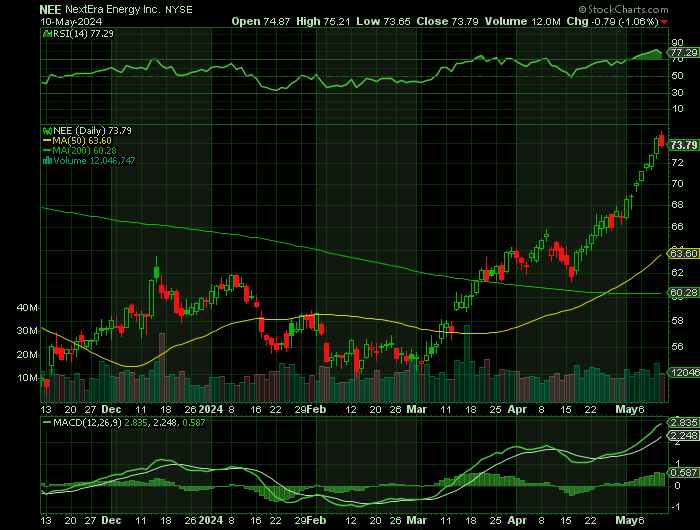 NEE price chart at the time of the documented weekly call trade