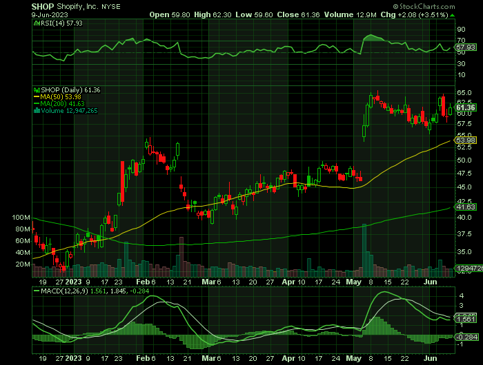 SHOP price chart at the time of the documented weekly call trade