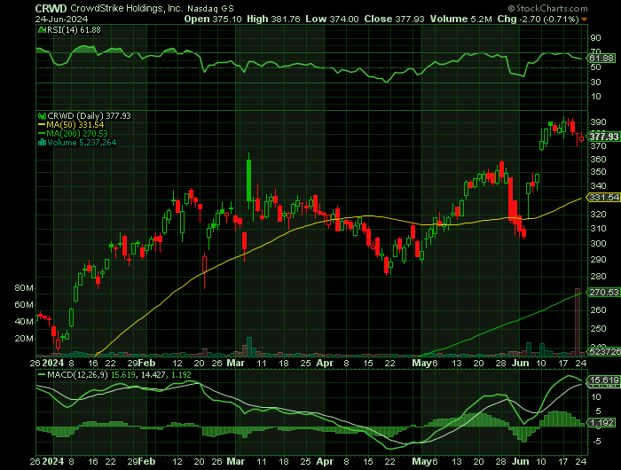 CRWD price chart at the time of the documented weekly call trade