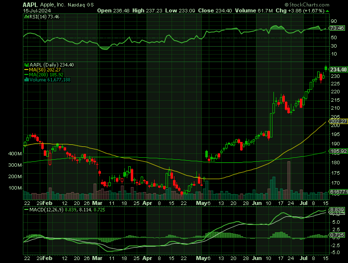 AAPL price chart at the time of the documented weekly call trade