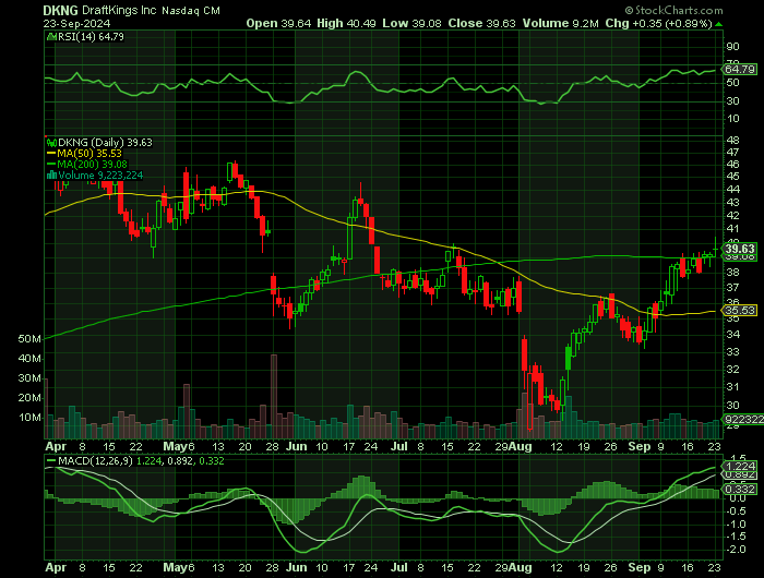 DKNG price chart at the time of the documented weekly call trade