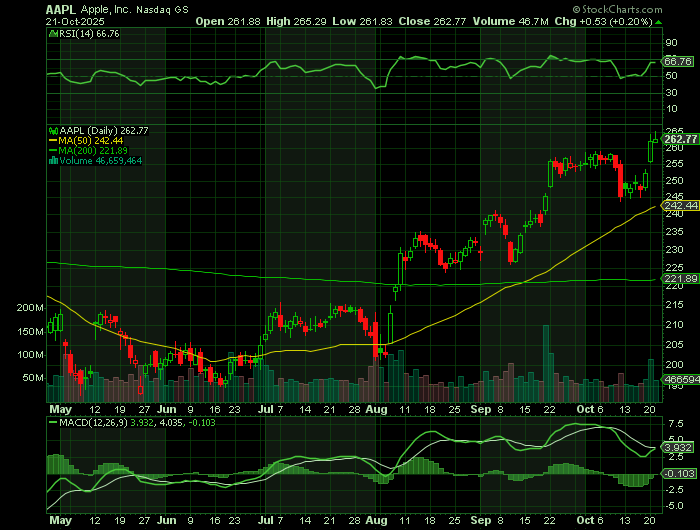 AAPL price chart at the time of the documented weekly call trade