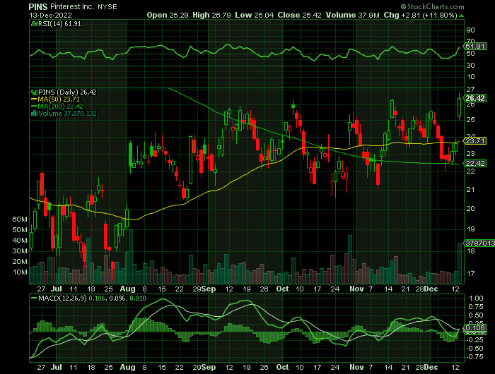 PINS price chart at the time of the documented weekly call trade